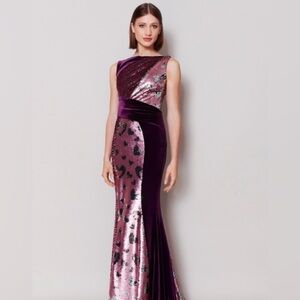 New Talbot Runhof torpedo velvet sequin evening gown